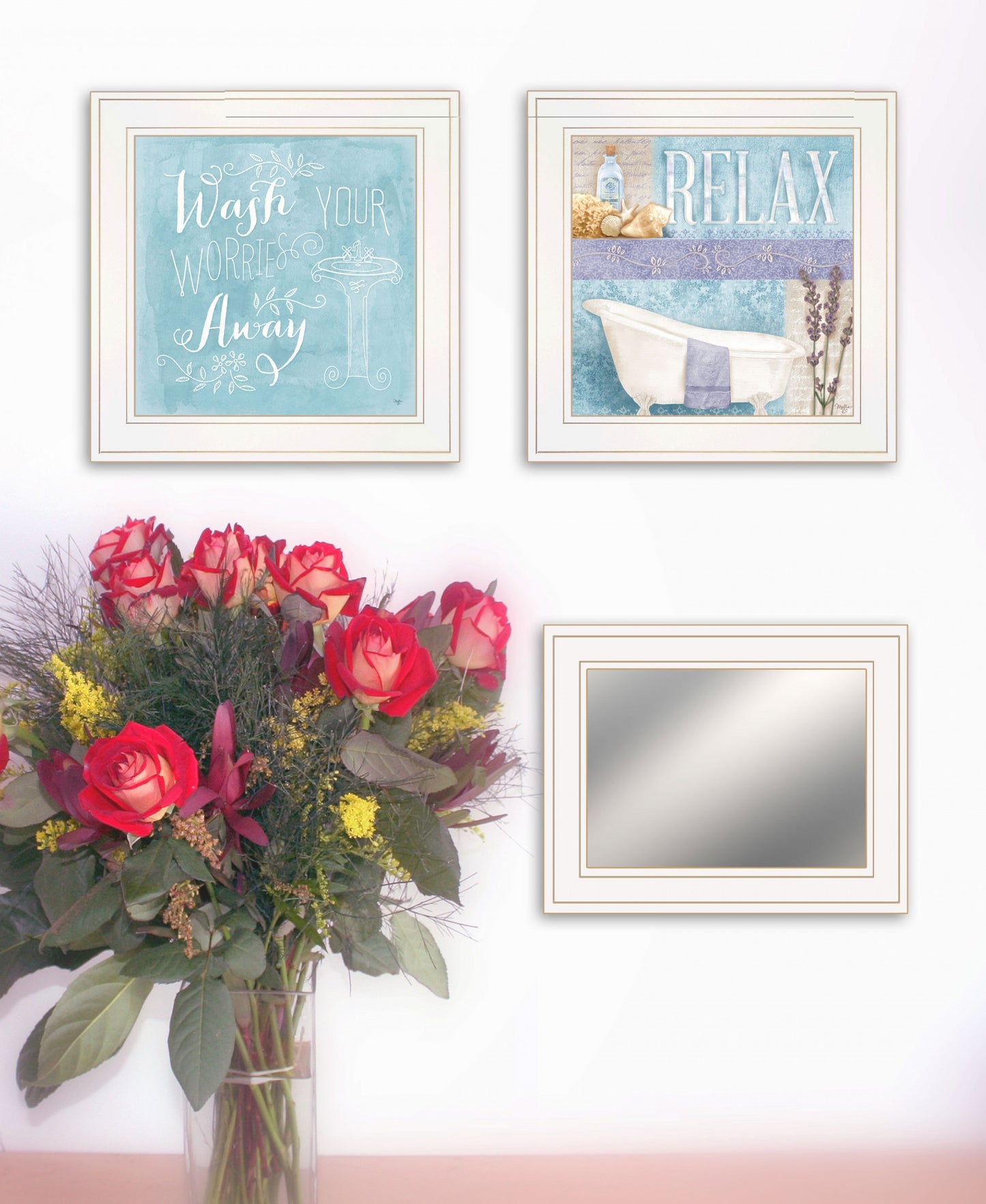 Set Of Three Wash 1 White Framed Print Bathroom Wall Art