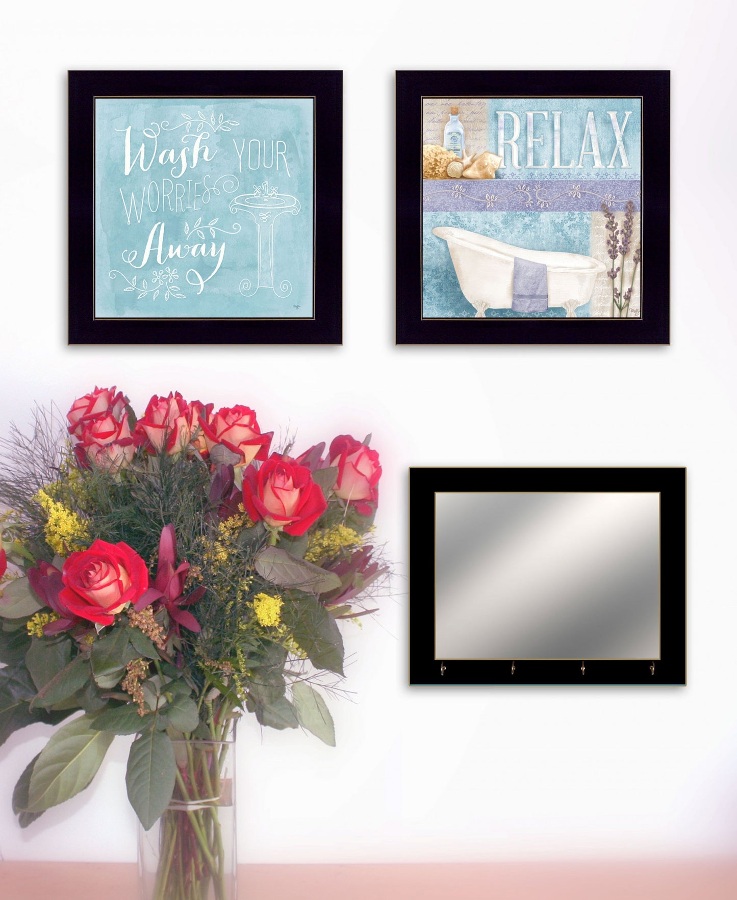 Set Of Three Wash 5 Black Framed Print Bathroom Wall Art