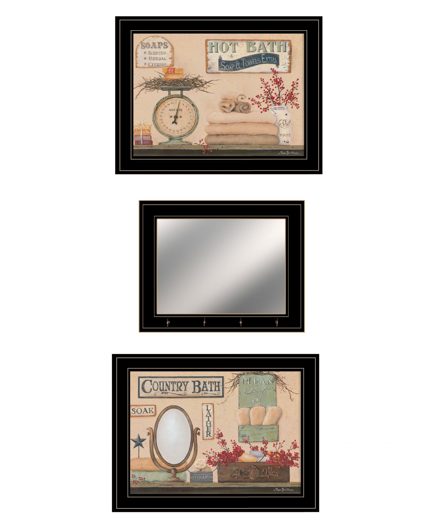 Set Of Three Country Bath III 1 Black Framed Print Bathroom Wall Art