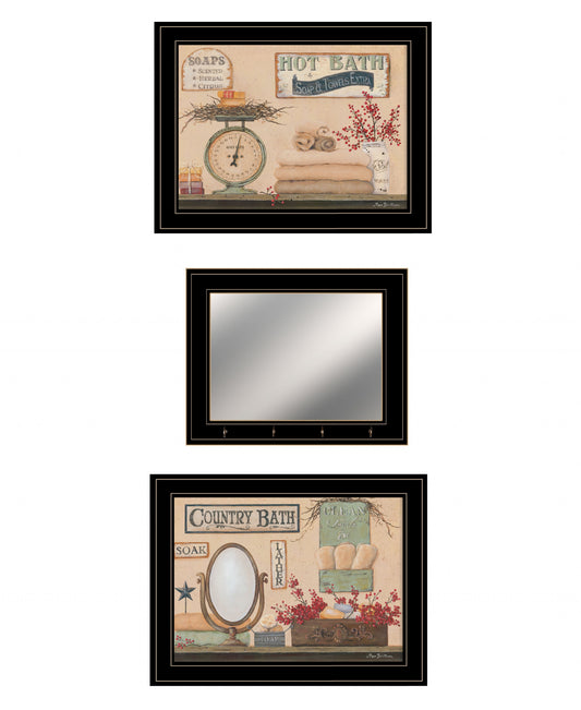 Set Of Three Country Bath III 1 Black Framed Print Bathroom Wall Art