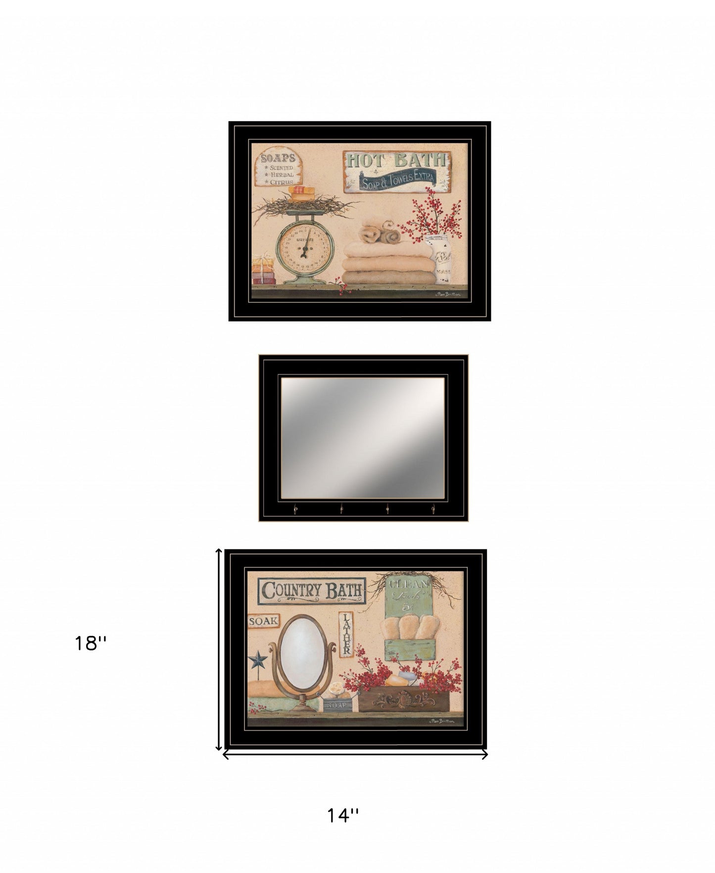 Set Of Three Country Bath III 1 Black Framed Print Bathroom Wall Art