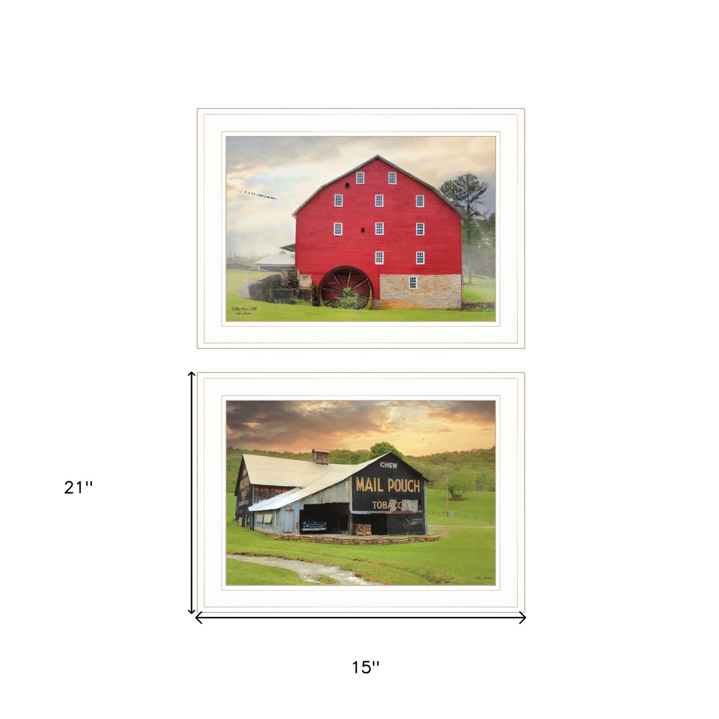 Set Of Two Mail Pouch Barn and Mill 1 White Framed Print Wall Art