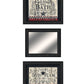 Set Of Three Americana Wash Room Black Frame Bathroom Wall Art with Mirror