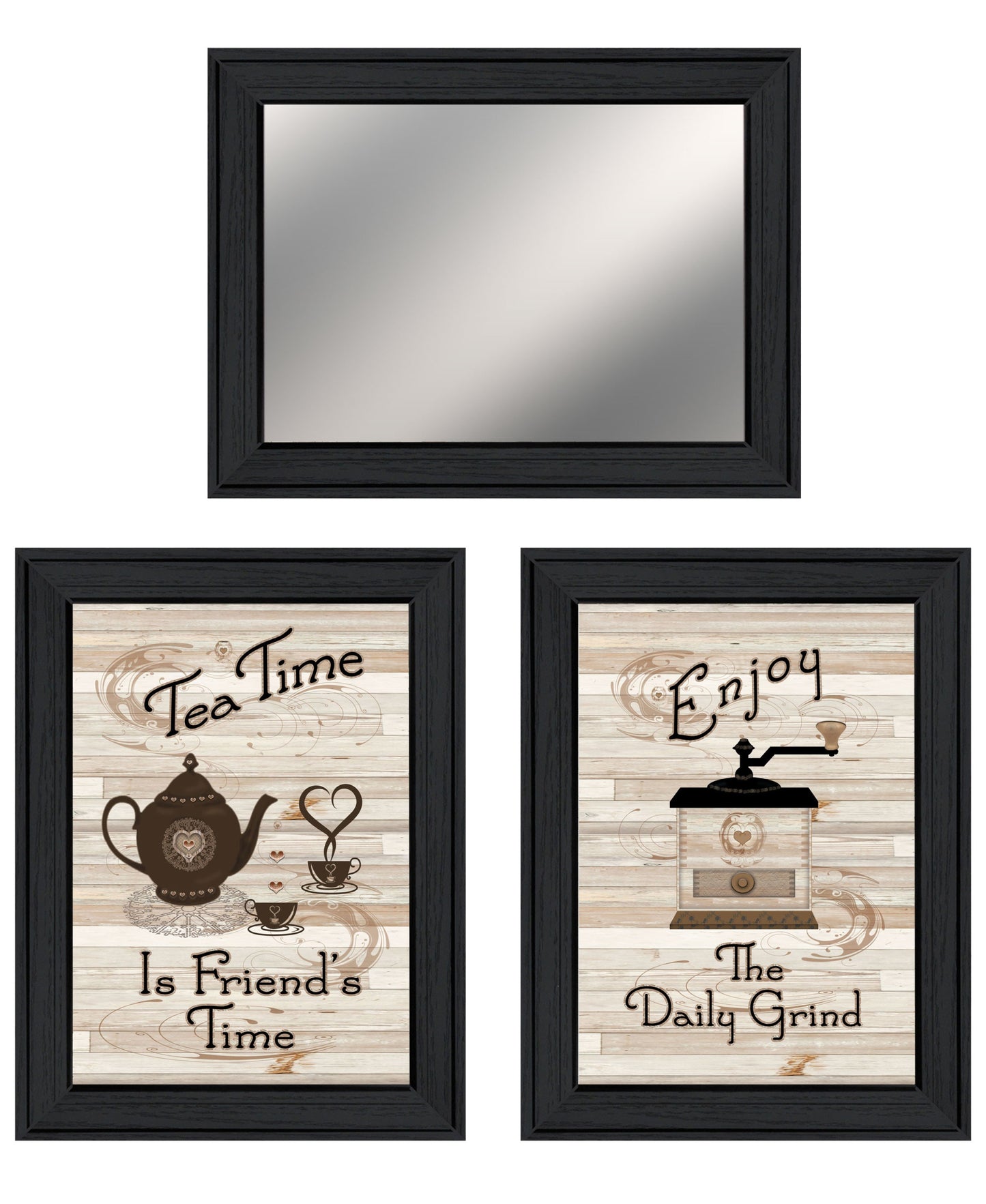 Set Of Three Enjoy Tea Time 2 Black Framed Print Kitchen Wall Art