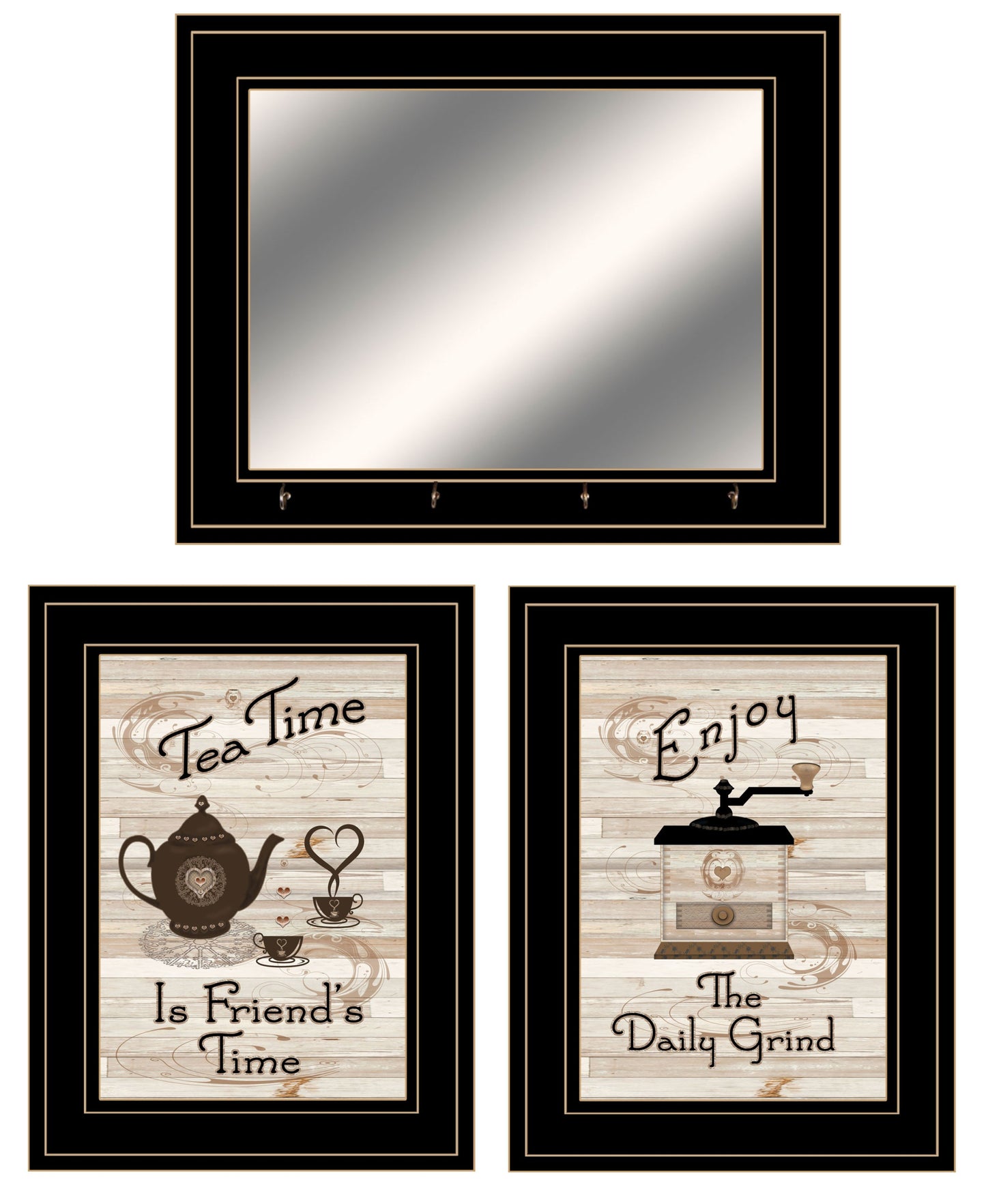 Set Of Three Enjoy Tea Time 7 Black Framed Print Kitchen Wall Art