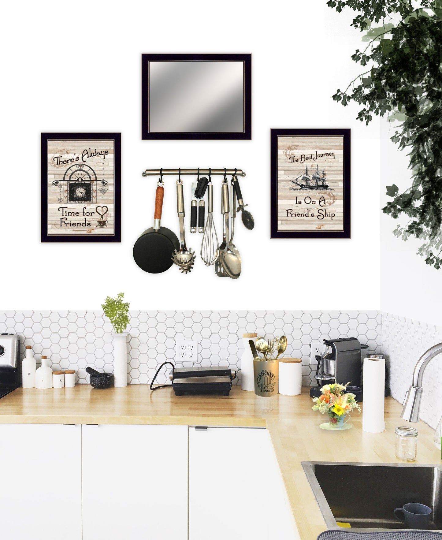 Set Of Three Friendship Journey 4 Black Framed Print Kitchen Wall Art