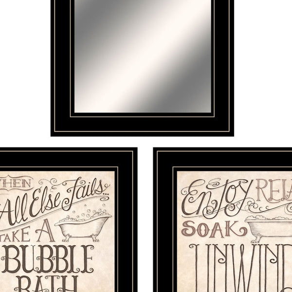 Set Of Three Soak and Unwind 4 Black Framed Print Bathroom Wall Art