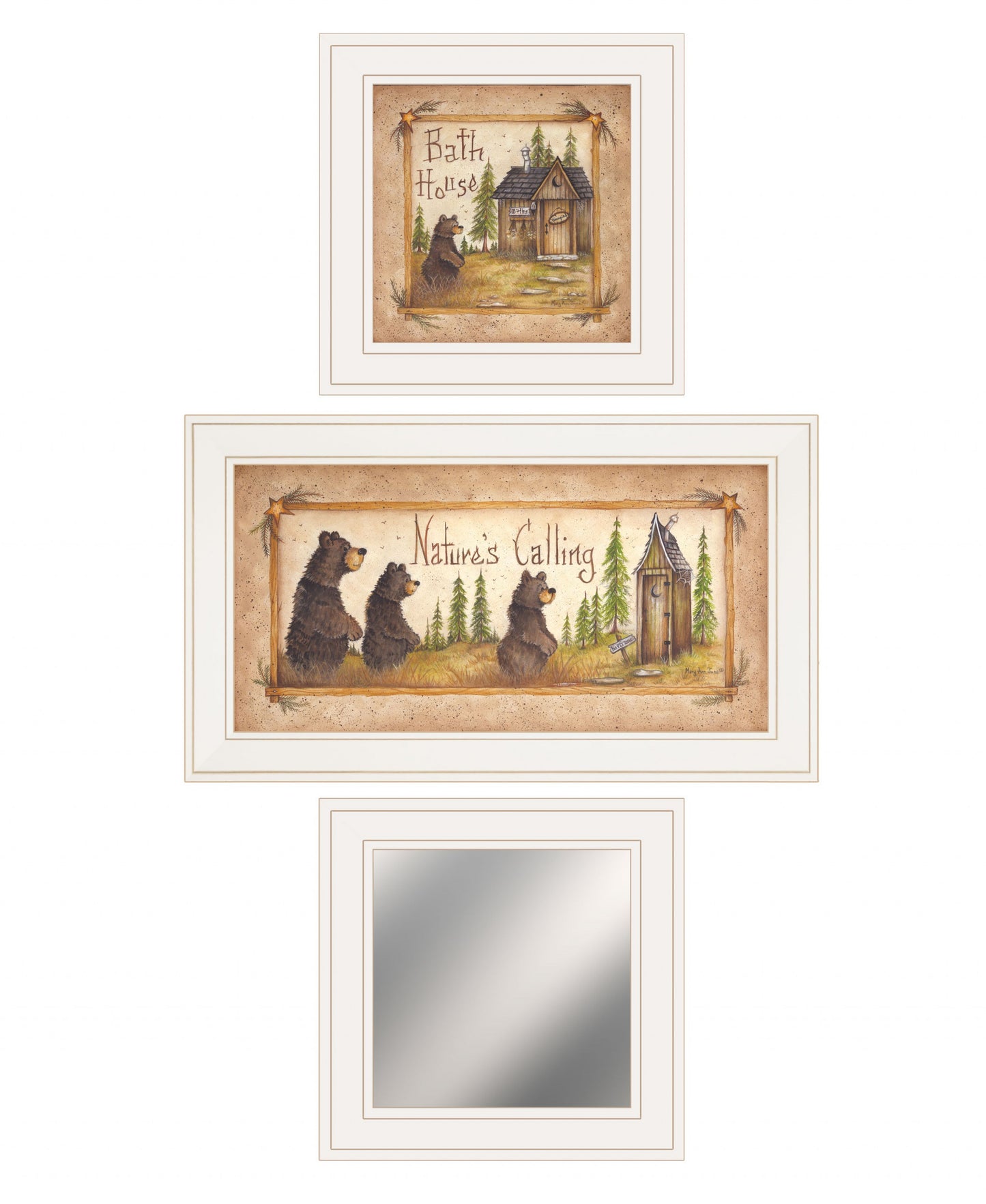 Set Of Three Nature Bath 4 White Framed Print Bathroom Wall Art