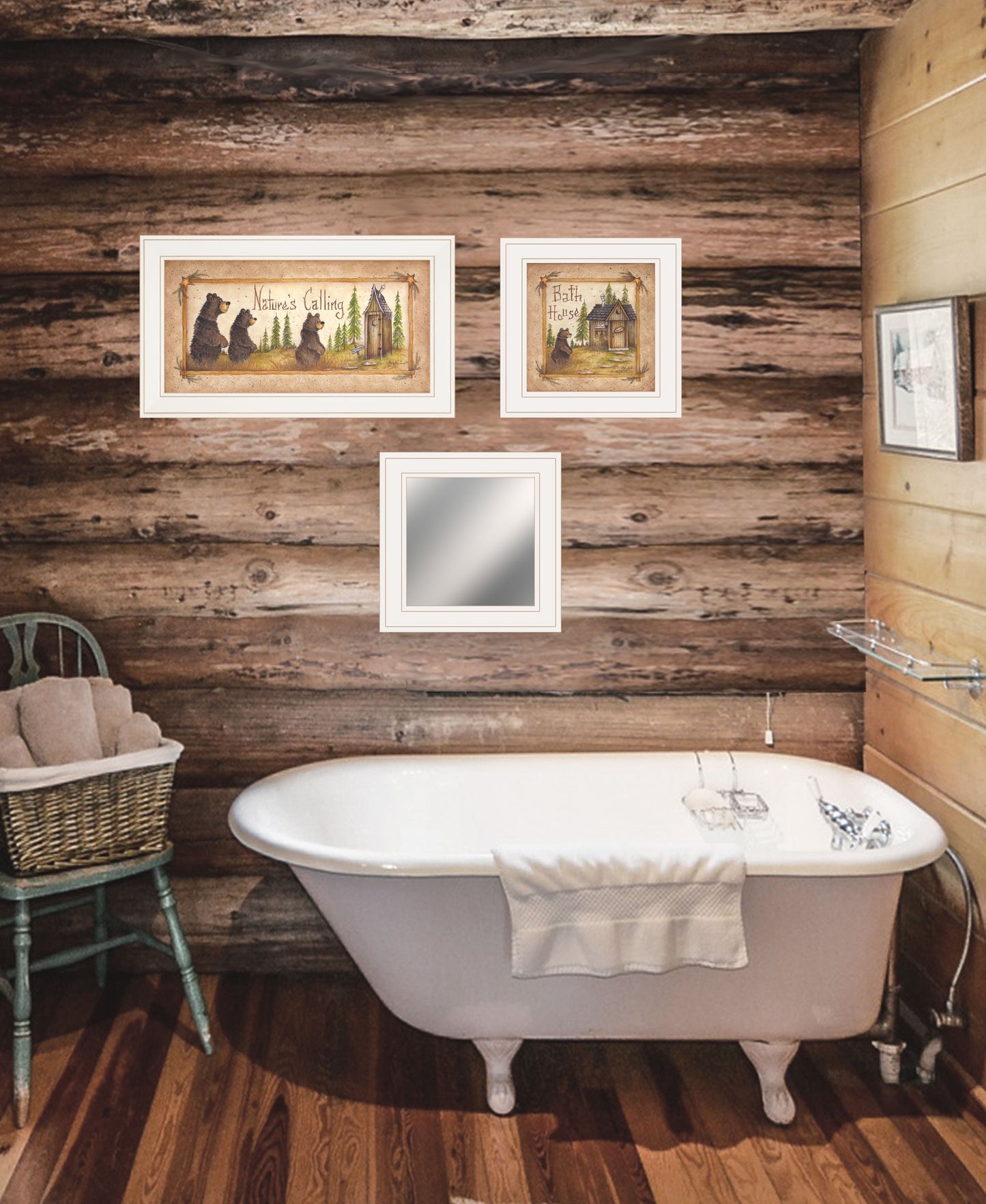 Set Of Three Nature Bath 4 White Framed Print Bathroom Wall Art