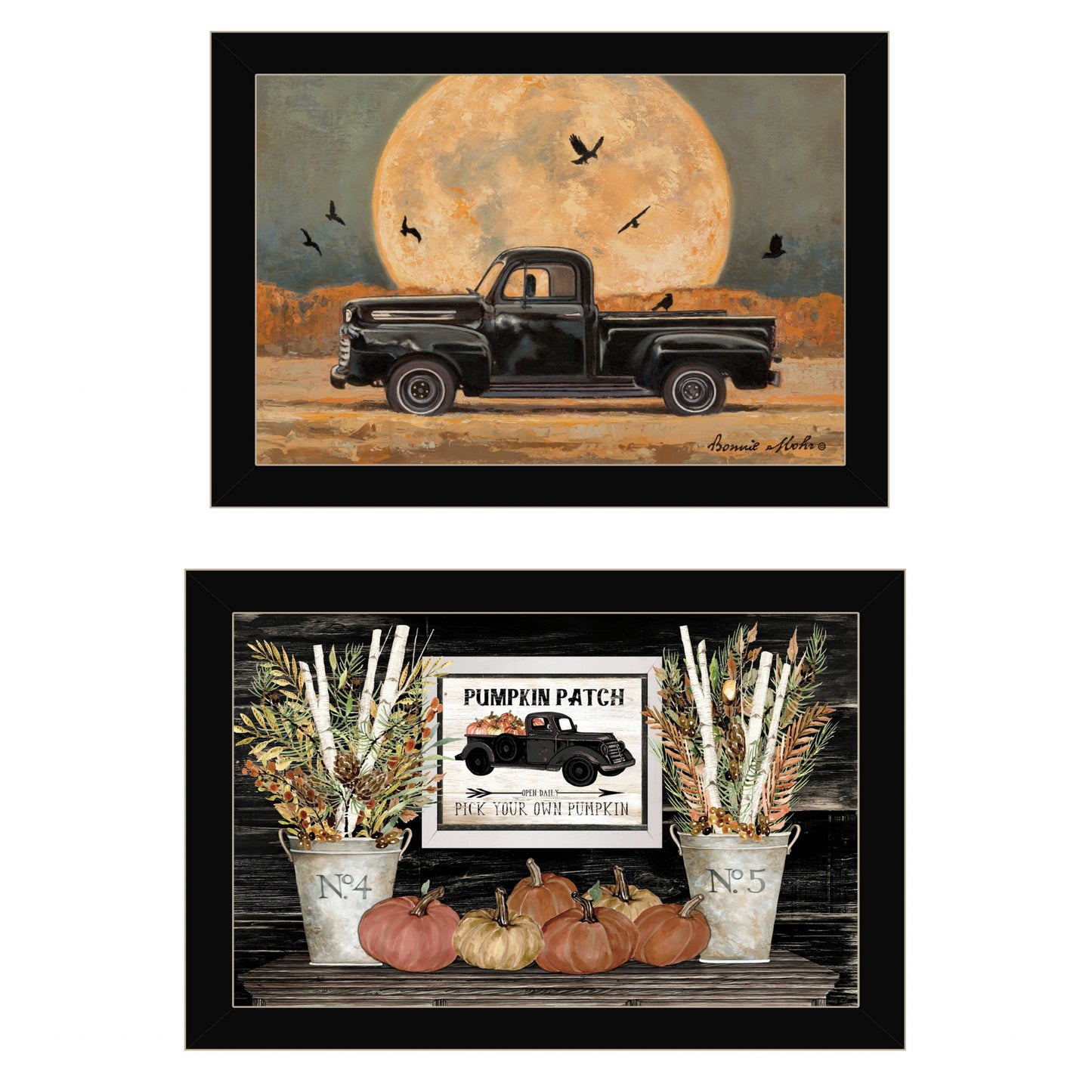 Set Of Two Harvest Moon 3 Black Framed Print Kitchen Wall Art