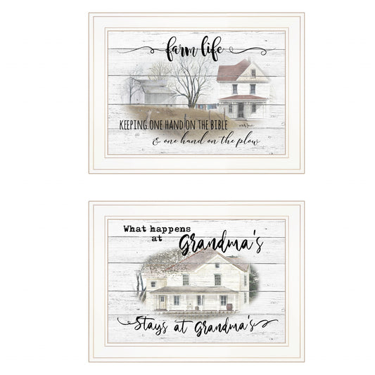 Set Of Two Stays at Grandmas 1 White Framed Print Wall Art