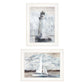 Set Of Two Lighthouse Sailboat White Framed Print Wall Art