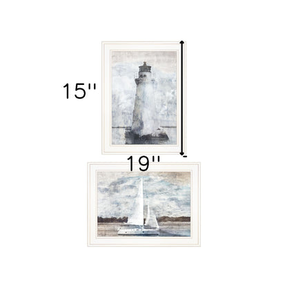 Set Of Two Lighthouse Sailboat White Framed Print Wall Art