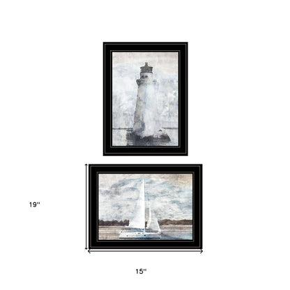 Set Of Two Lighthouse Sailboat Black Framed Print Wall Art