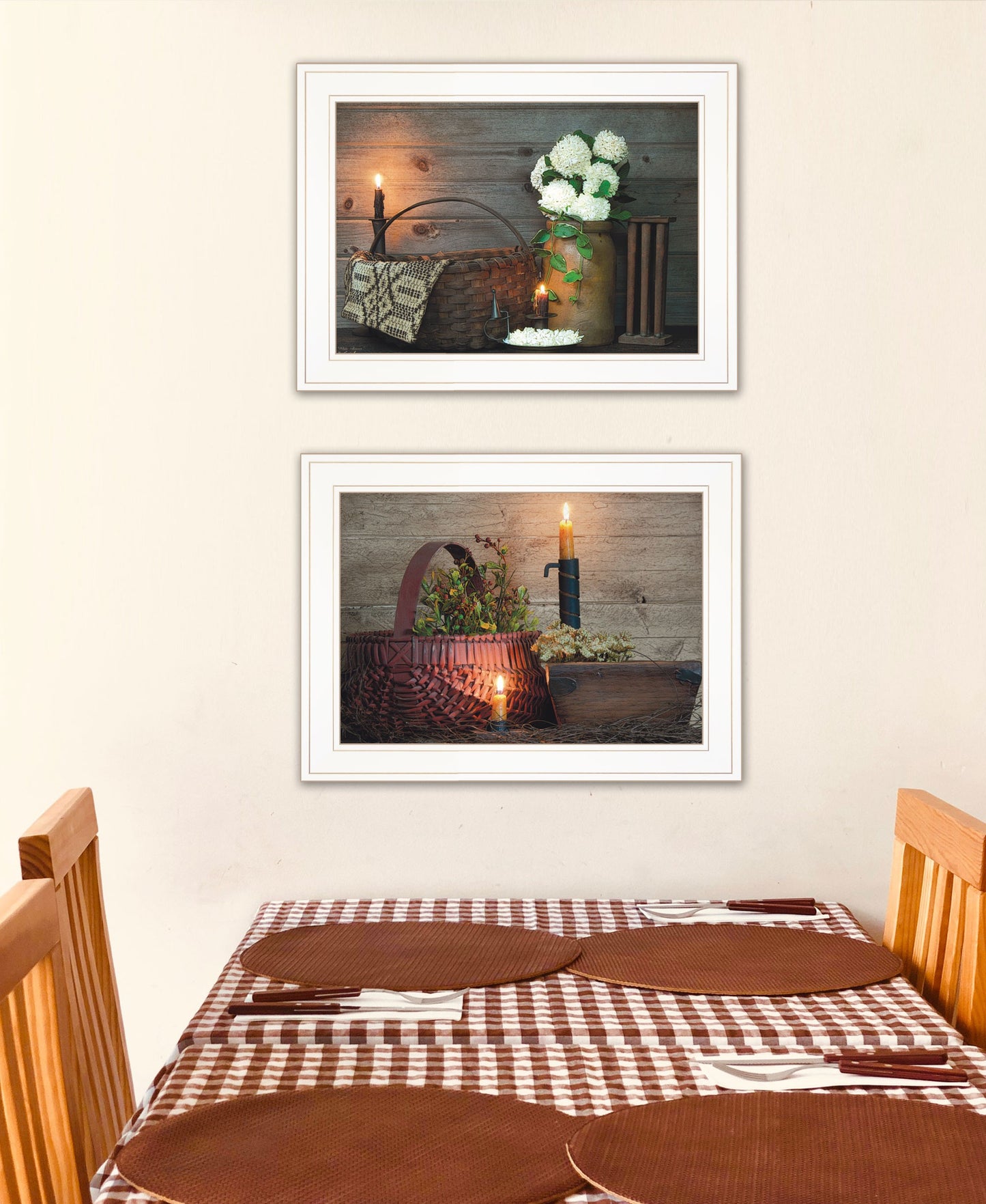 Set Of Two Country Candlelight 4 White Framed Print Wall Art