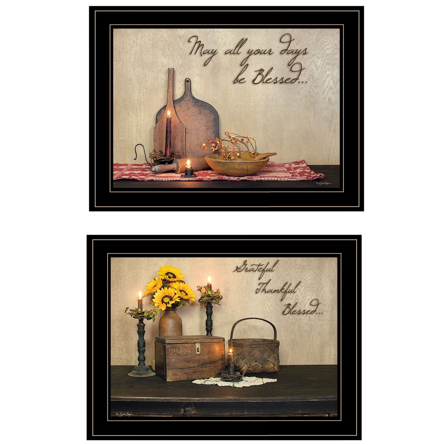 Set Of Two Twice Blessed 2 Black Framed Print Wall Art