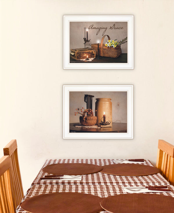 Set Of Two Amazing Grace 5 White Framed Print Kitchen Wall Art