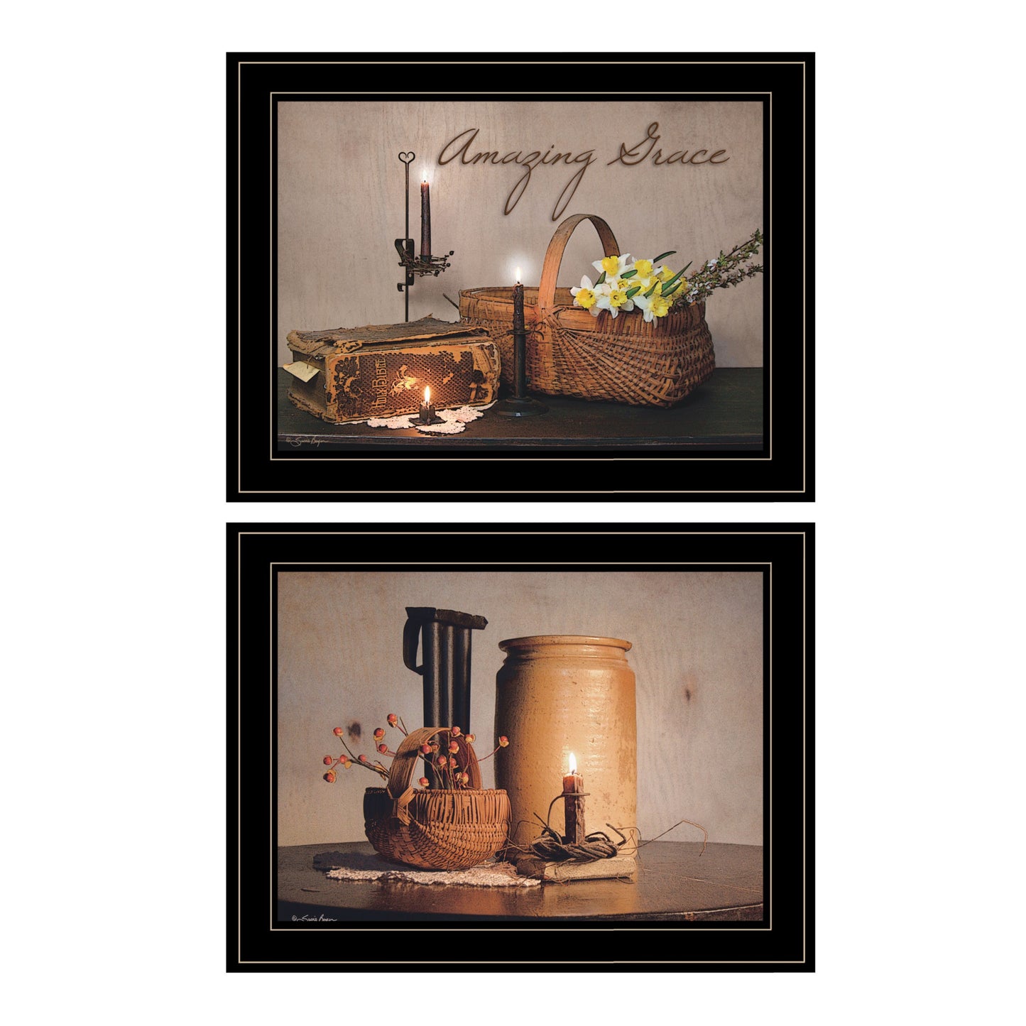 Set Of Two Amazing Grace 6 Black Framed Print Kitchen Wall Art