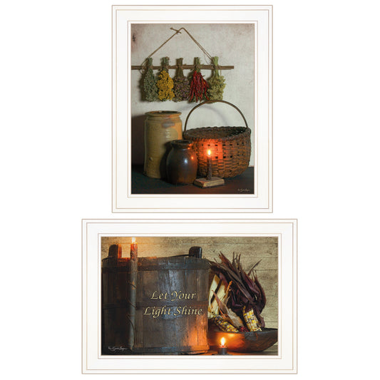 Set Of Two Let Your Light Shine 1 White Framed Print Wall Art