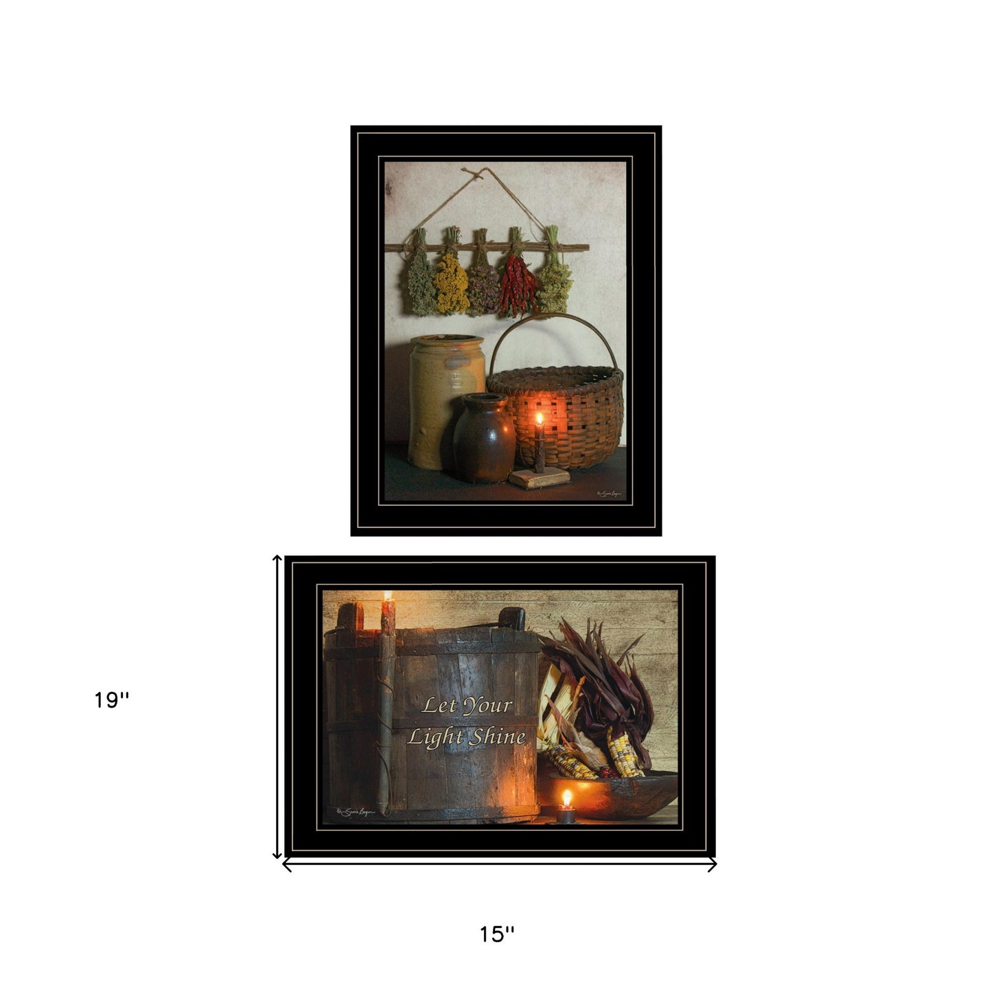 Set Of Two Let Your Light Shine Black Framed Print Wall Art