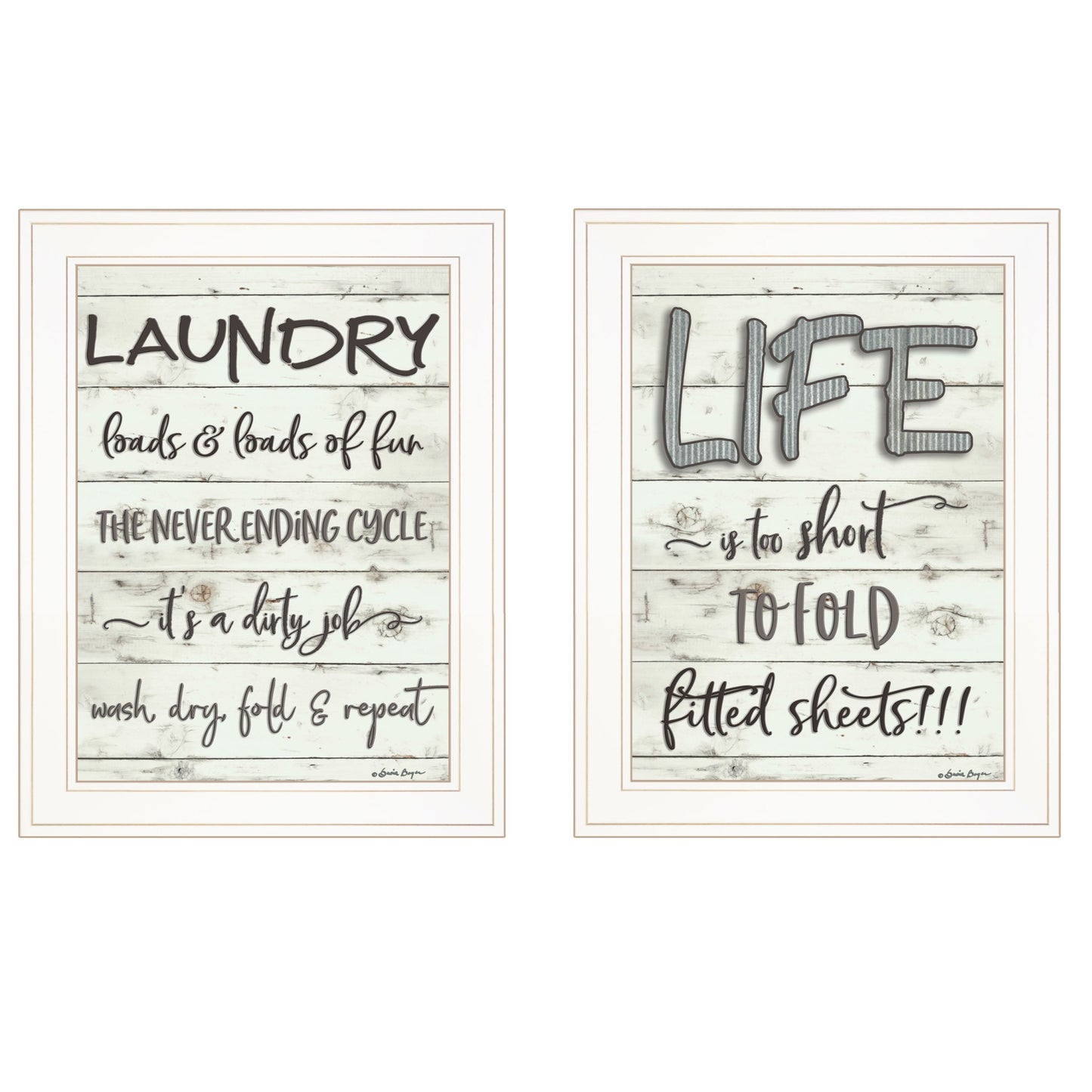 Set Of Two Loads of Fun 1 White Framed Print Bathroom Wall Art