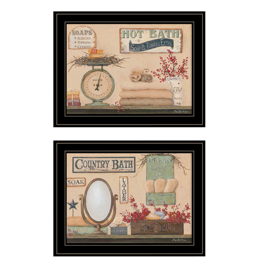 Set Of Two Country Bath III 2 Black Framed Print Bathroom Wall Art