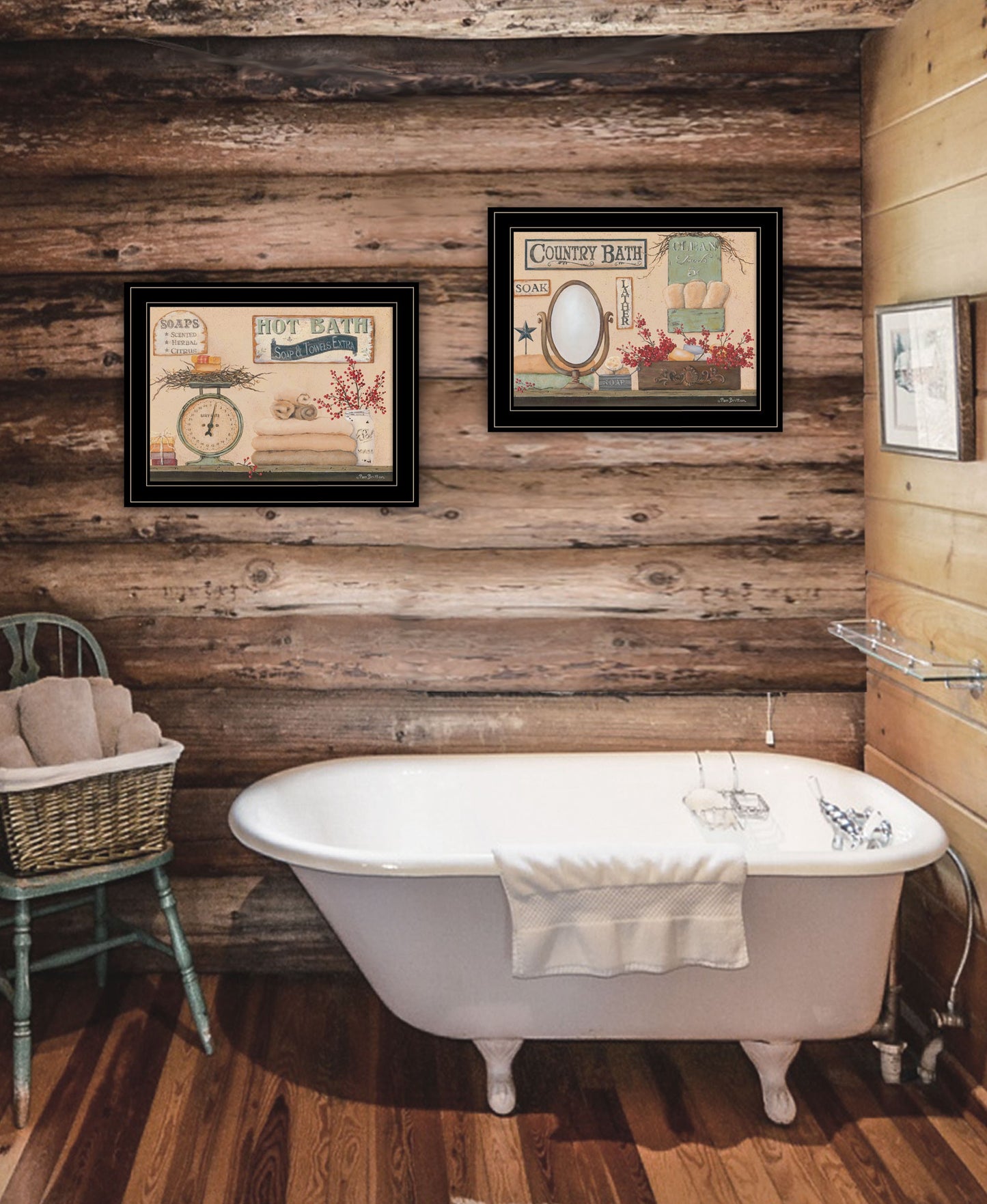 Set Of Two Country Bath III 2 Black Framed Print Bathroom Wall Art