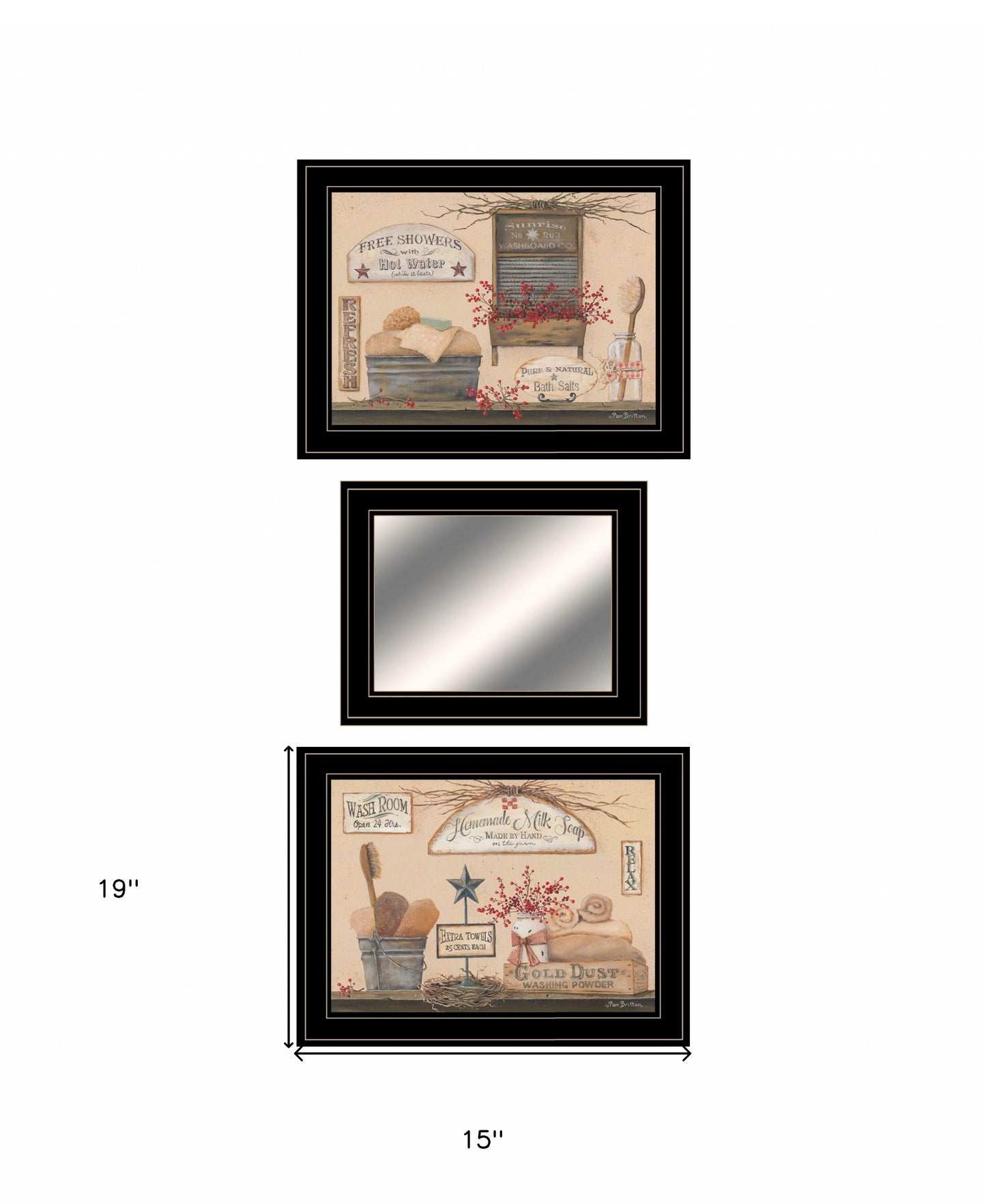 Set Of Three Wash Room 2 Black Framed Print Bathroom Wall Art