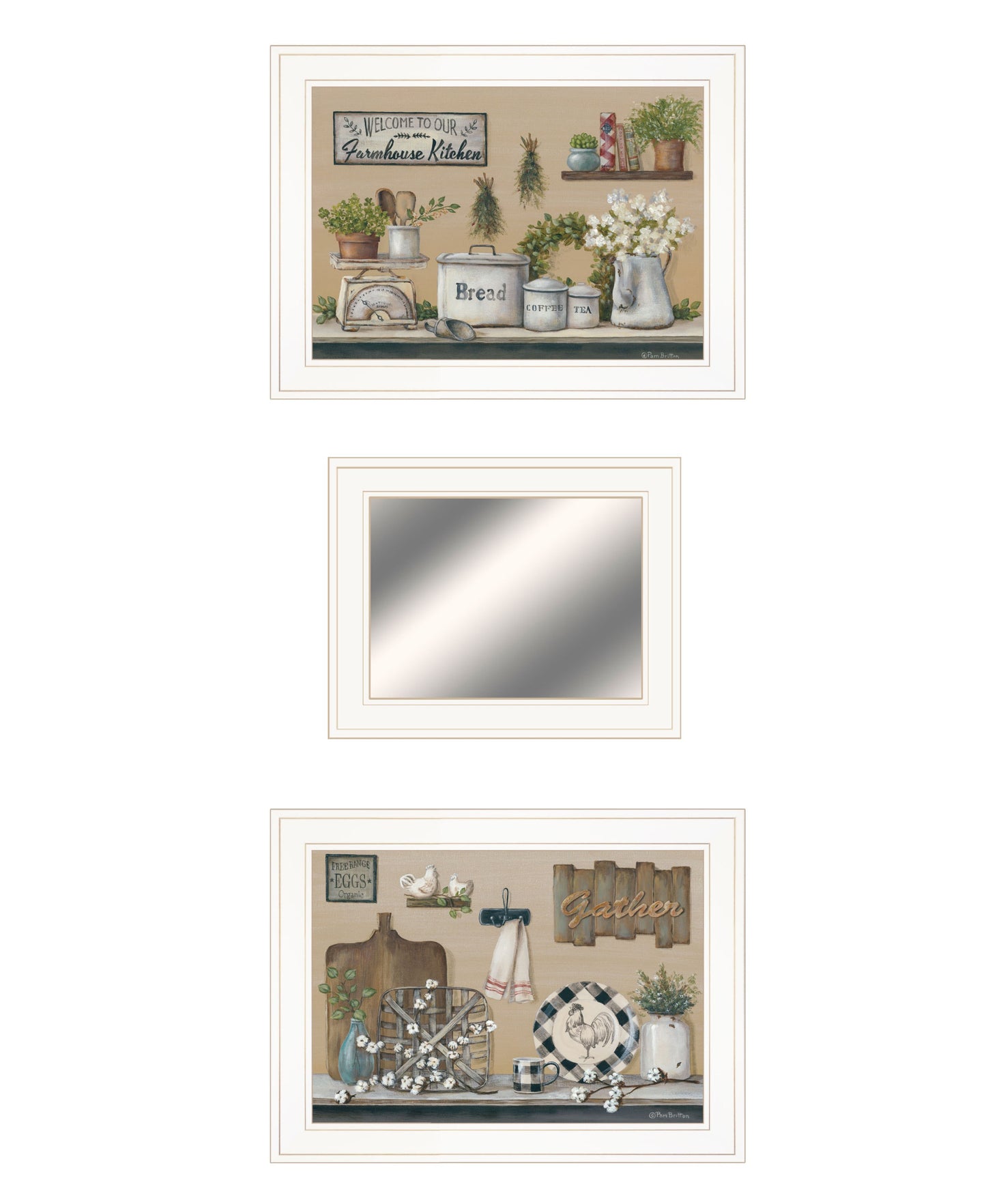 Set Of Three Farmhouse Kitchen 1 White Framed Print Kitchen Wall Art