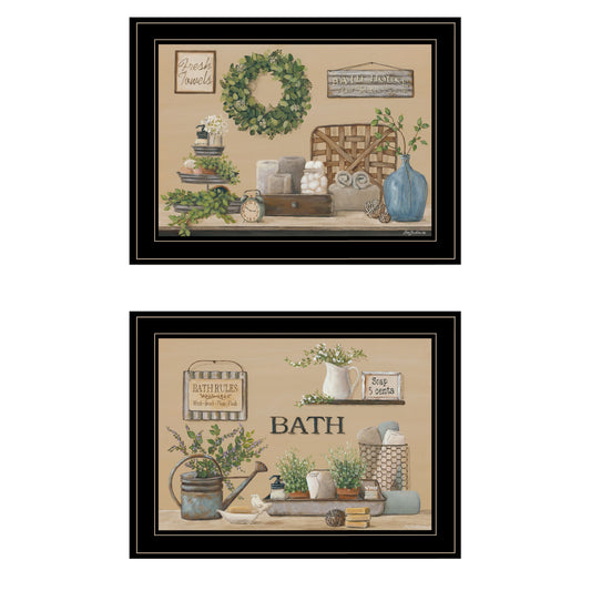 Set Of Two Bath Time 2 Black Framed Print Bathroom Wall Art