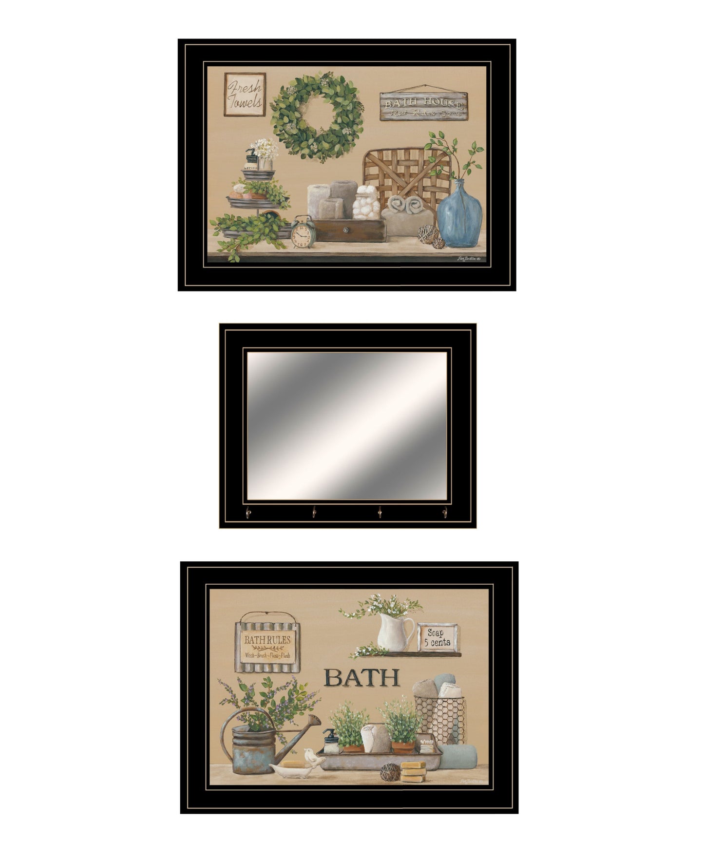 Set Of Three Bath Time 2 Black Framed Print Bathroom Wall Art