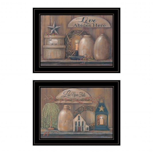 Set Of Two Love Never Fails 2 Black Framed Print Wall Art