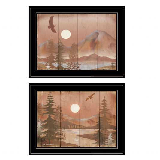 Set Of Two Full Moon I and II 2 Black Framed Print Wall Art