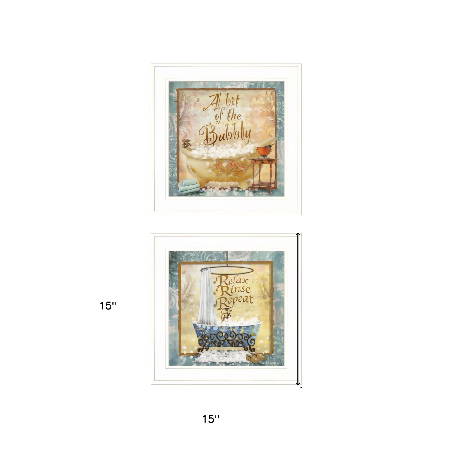 Set Of Two A Bit of Bubbly 1 White Framed Print Bathroom Wall Art