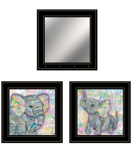 Set Of Three Elephant I and II 4 Black Framed Print Wall Art