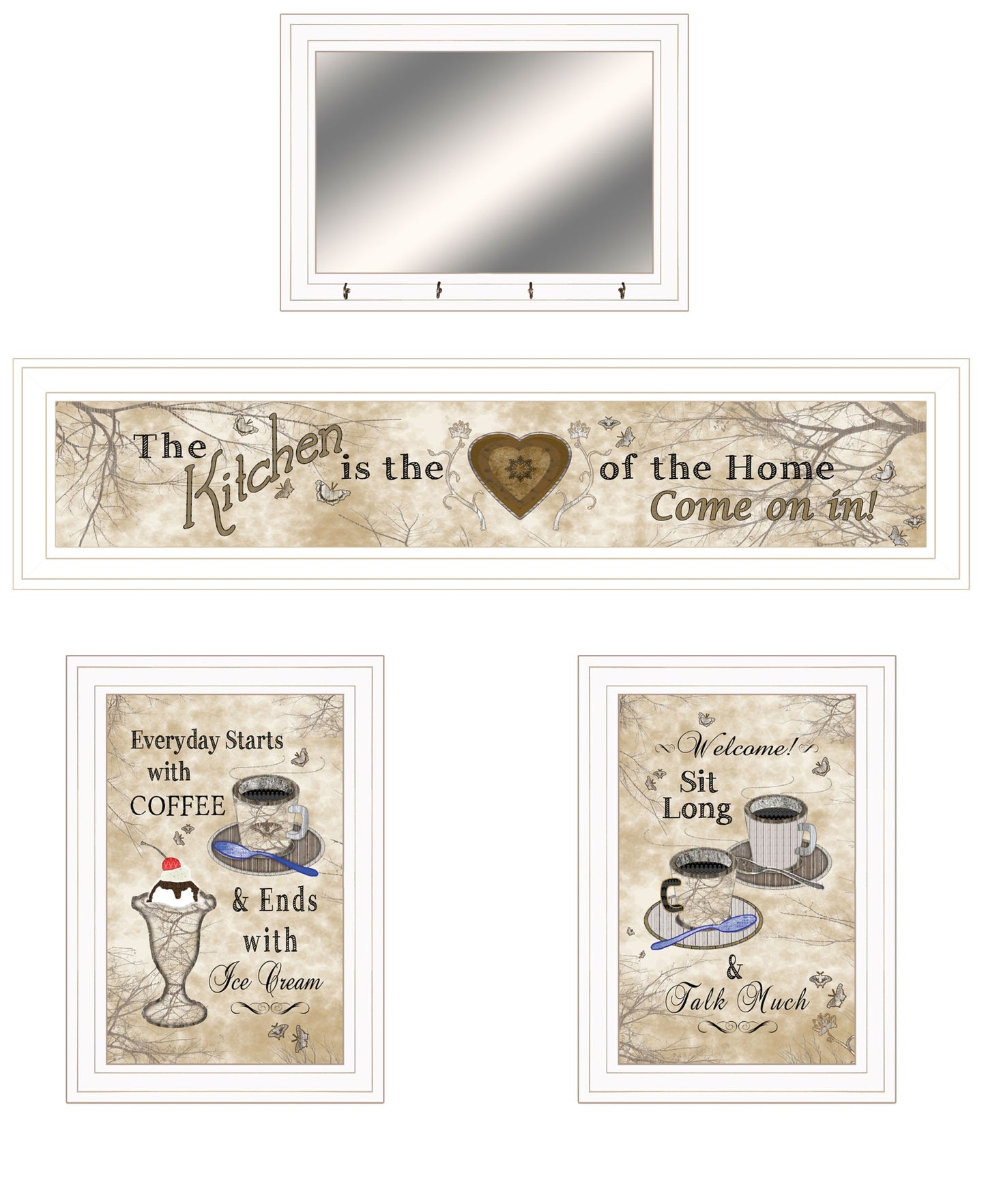 Set Of Four Love of Nature Kitchen 6 White Framed Print Kitchen Wall Art