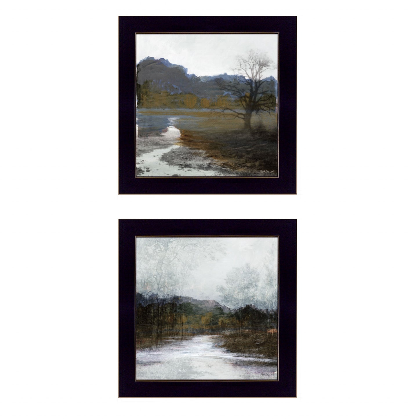 Set Of Two Winter Landscape 3 Black Framed Print Wall Art