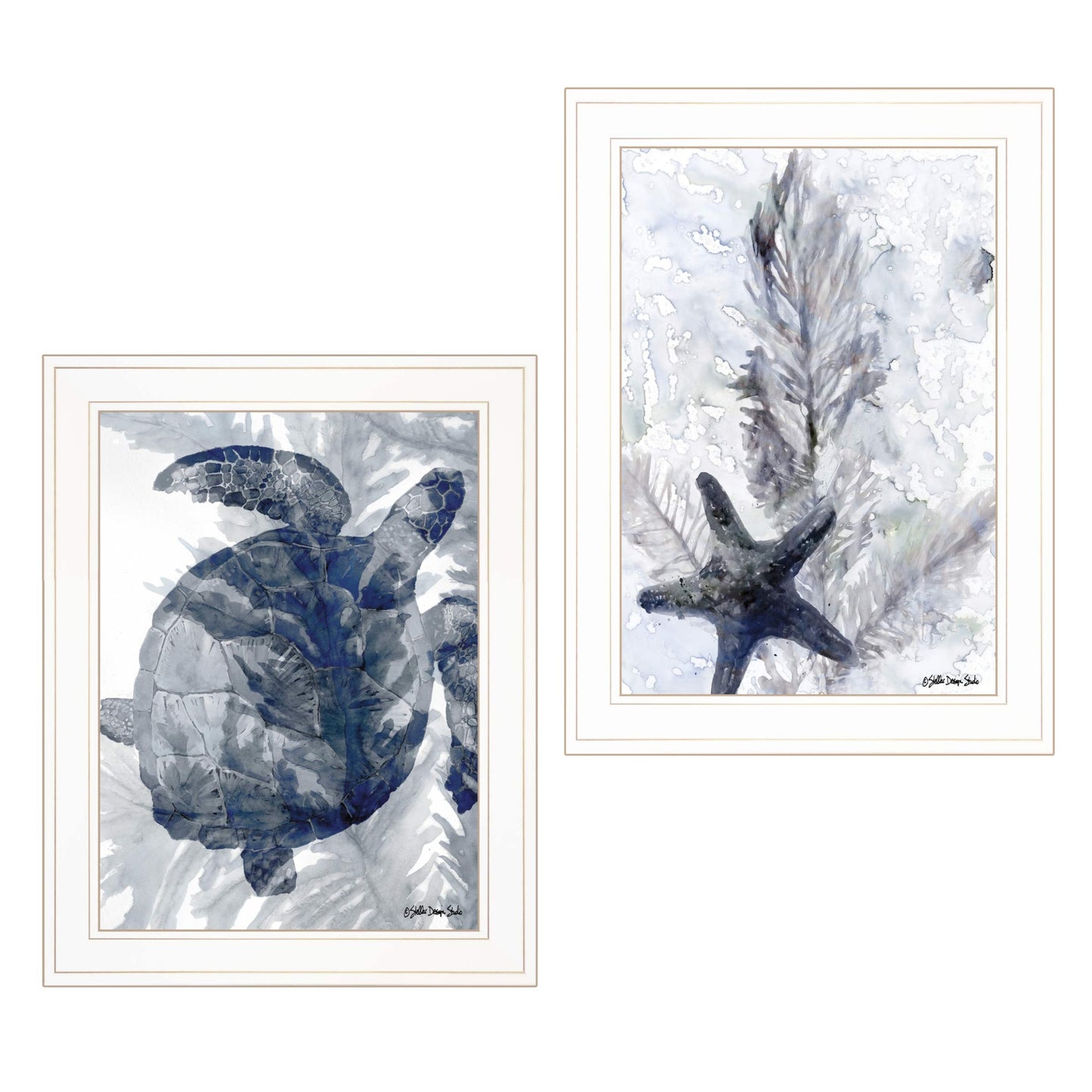 Set Of Two Ocean 1 White Framed Print Wall Art