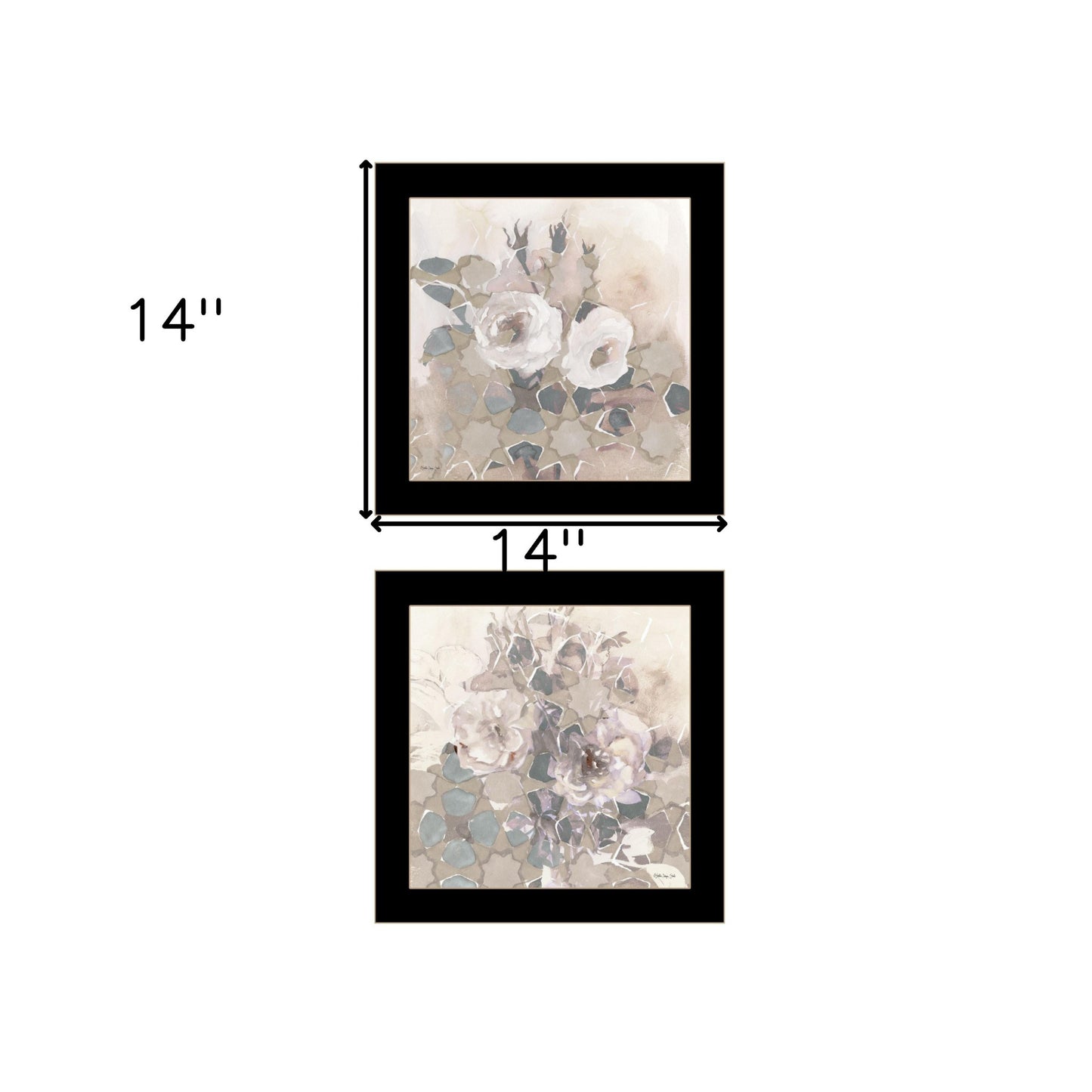 Set Of Two Transitional Blooms 3 Black Framed Print Wall Art