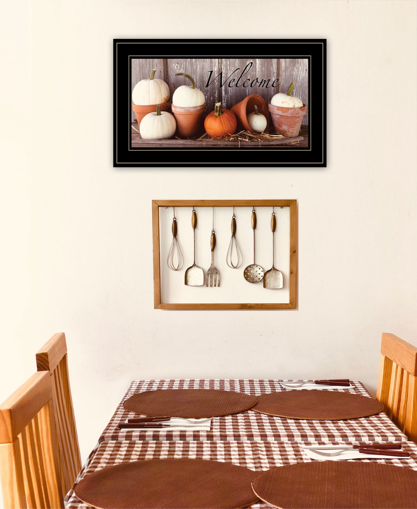 Welcome Pumpkin Shelf 2 Black Framed Print Wall Art