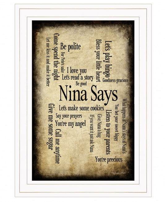 Nina Says 1 White Framed Print Wall Art