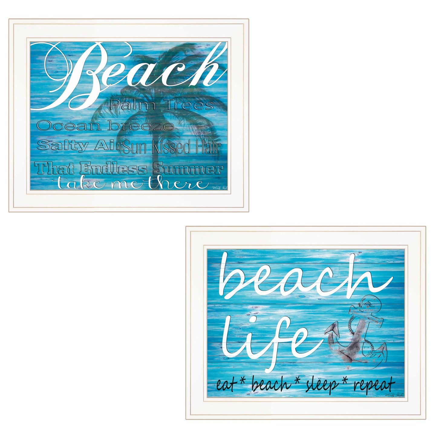 Set Of Two Beach Life 4 White Framed Print Wall Art