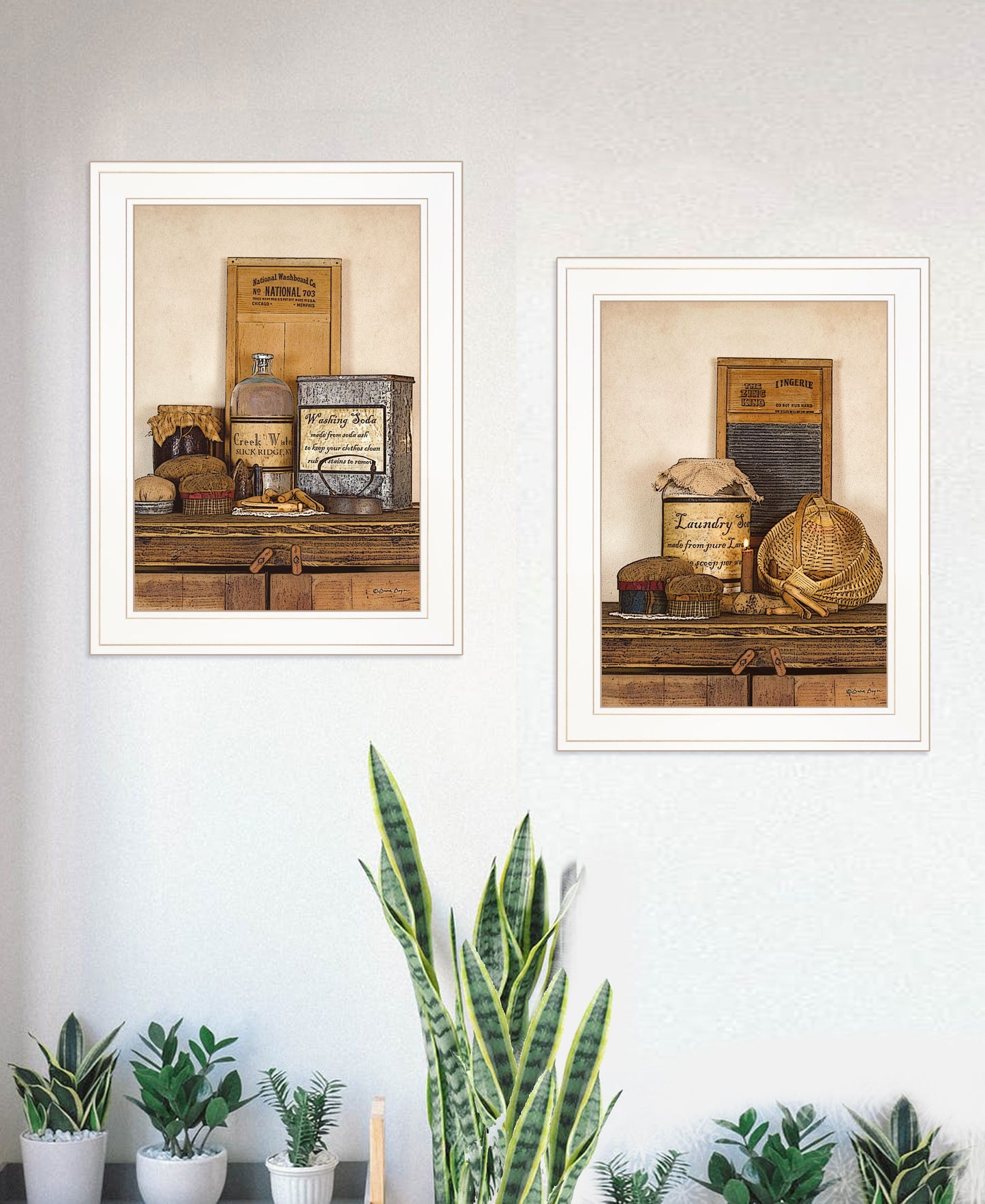 Set Of Two Creek Water Laundry White Framed Print Bathroom Wall Art