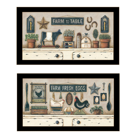 Set Of Two Farm Fresh 3 Black Framed Print Wall Art