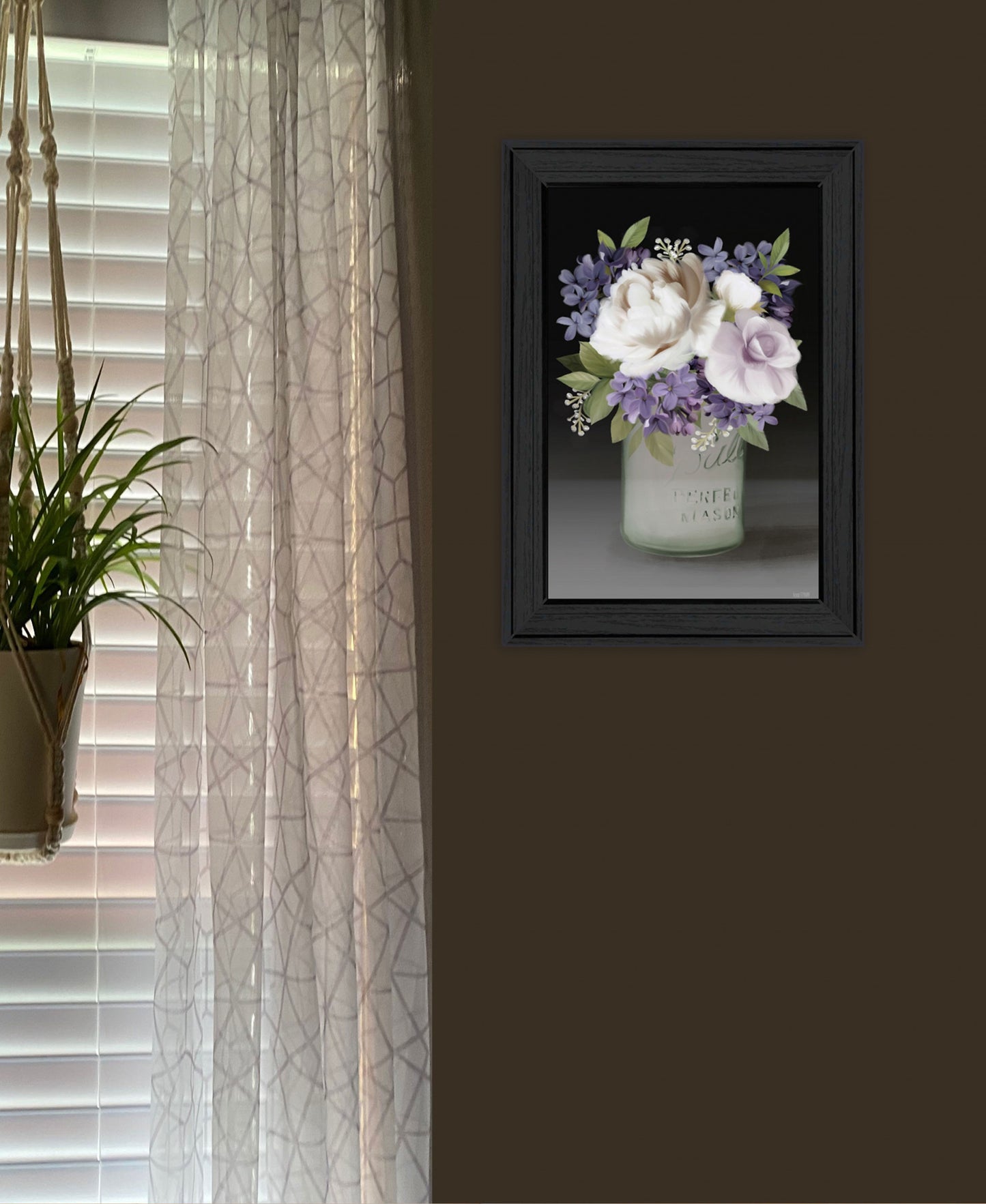 Lilac Mason Jar Floral 3 Black Framed Print Wall Art