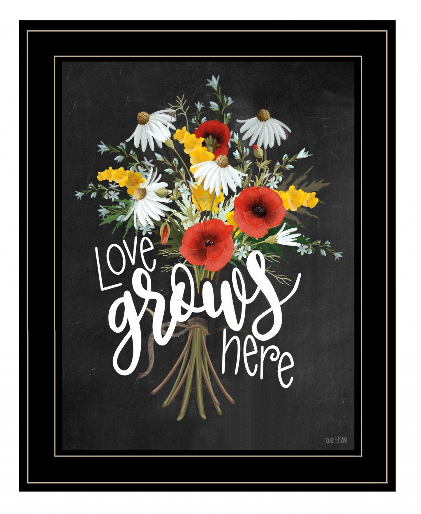 Love Grows Here 7 Black Framed Print Wall Art