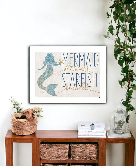 Mermaid Kisses Starfish Wishes 1 White Framed Print Wall Art