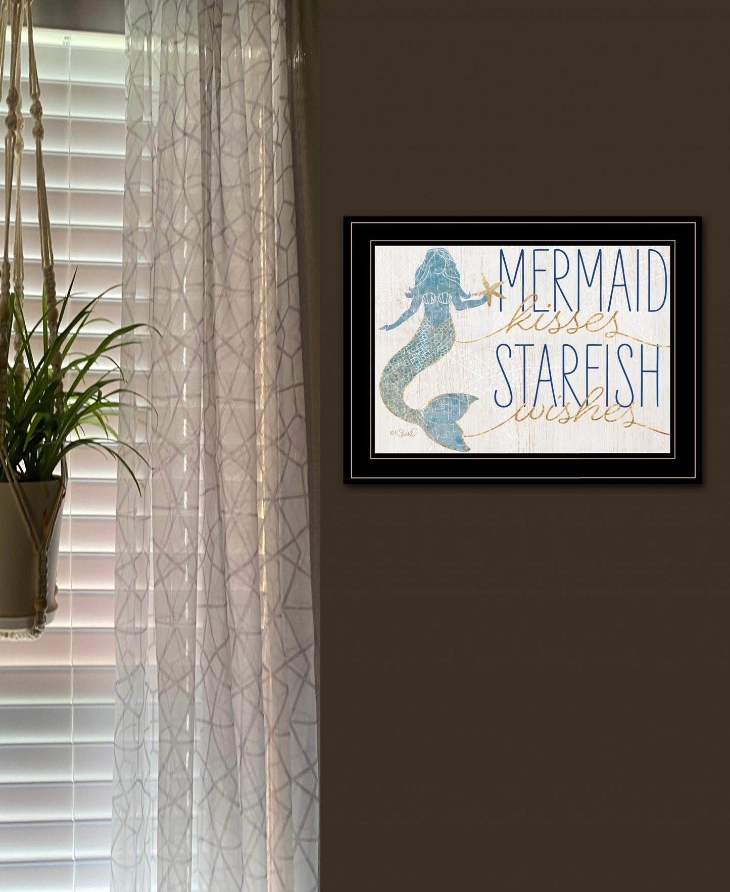 Mermaid Kisses Starfish Wishes 1 White Framed Print Wall Art