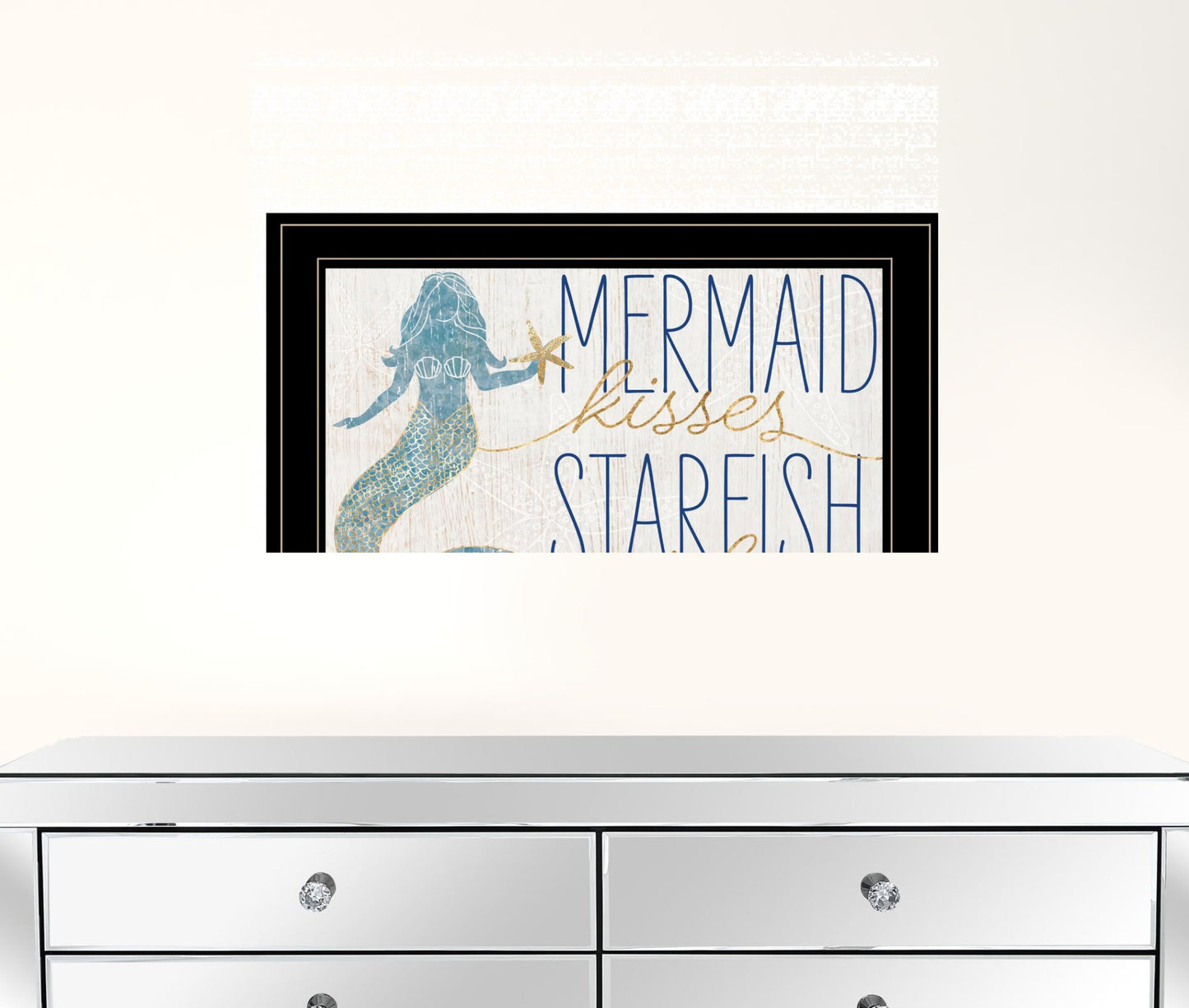 Mermaid Kisses Starfish Wishes 1 White Framed Print Wall Art