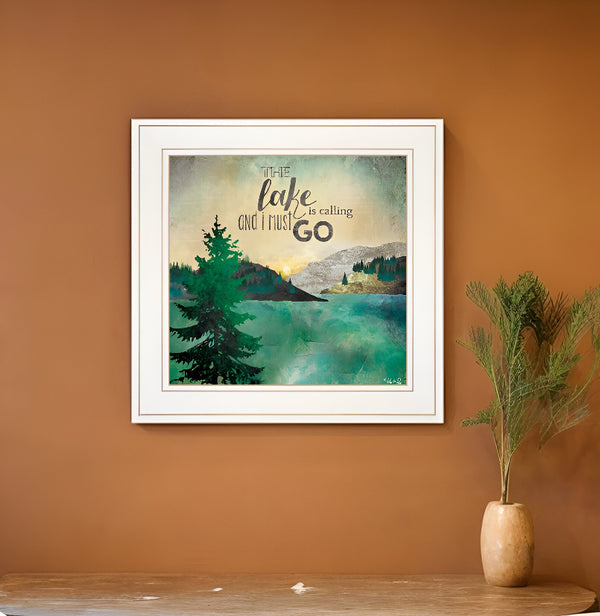 The Lake is Calling 1 White Framed Print Wall Art